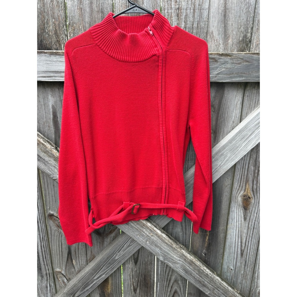 Mossimo Red Asymmetrical Zip Mock Neck Belted Knit Sweater XL